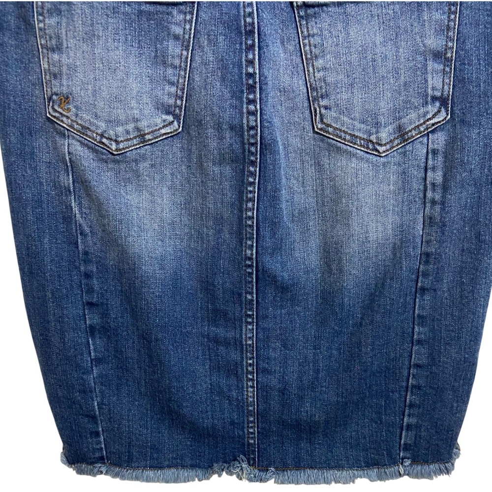 KUT from the Kloth Connie Denim Skirt Medium Wash Raw Hem Size 8 Distressed Slit - Picture 13 of 13